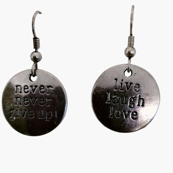 Never give Up Earring Live Love Laugh Inspiration Valentine Motivation - Picture 1 of 3